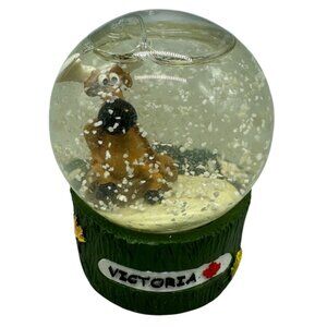 Vintage Christmas Victoria Moose Snow Globe Green Base & Maple Leaf Design READ